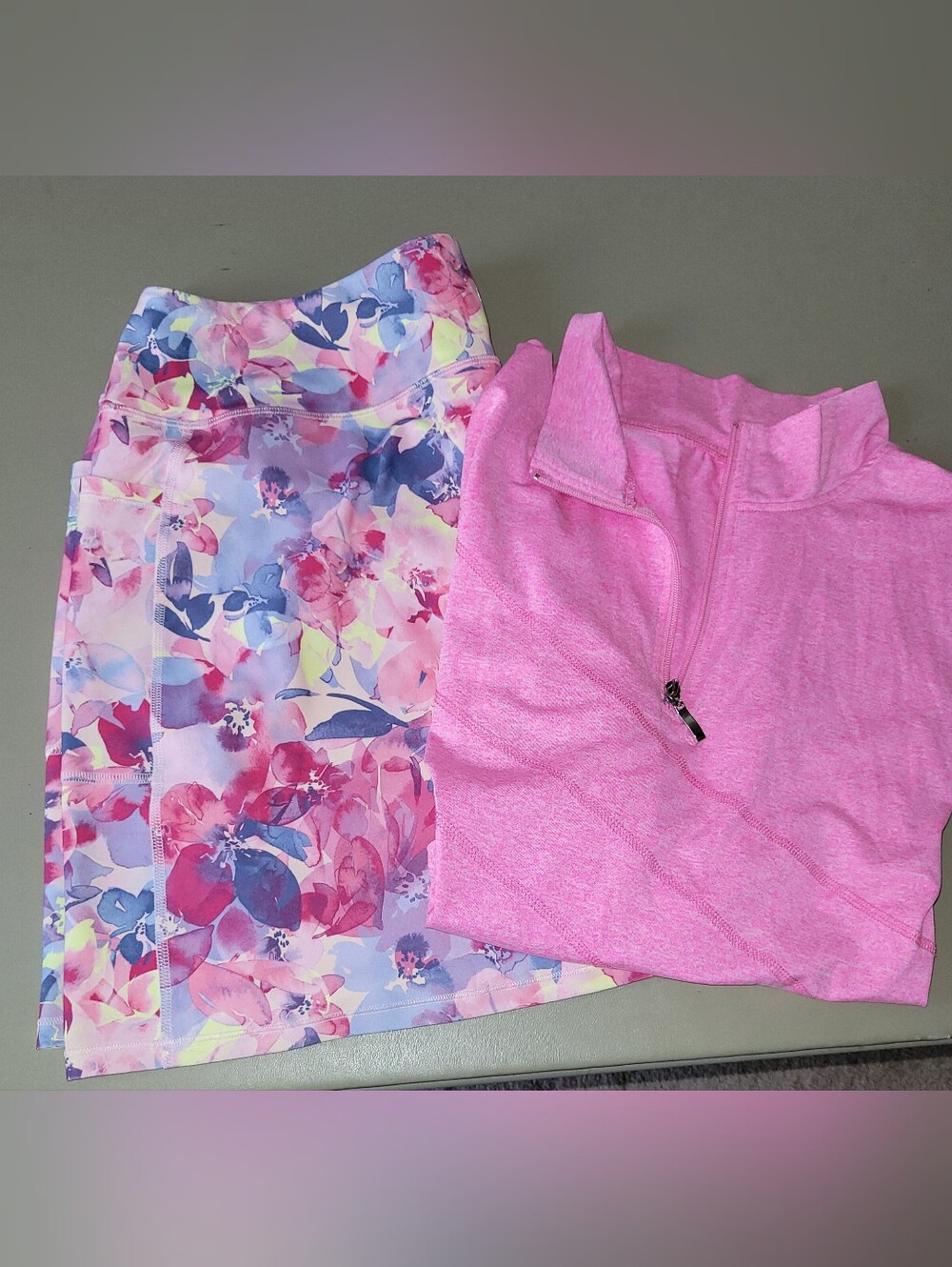 Skechers Pink Floral Active Skort & Pink 1/4 Zip Sleeveless Top. Size 2X.